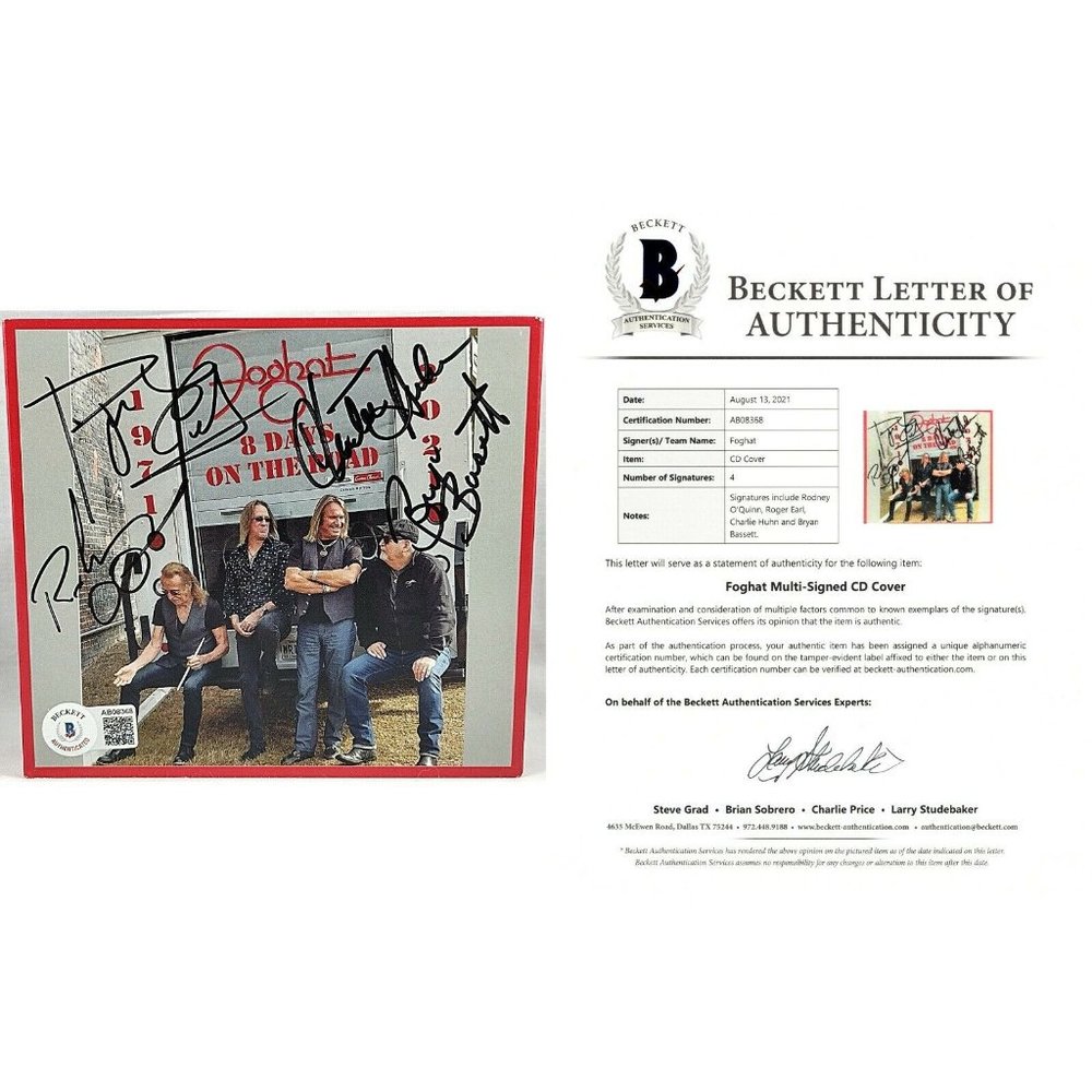 Foghat Signed 8 Days on the Road CD Cover Beckett BAS LOA All 4 Sigs Autographed